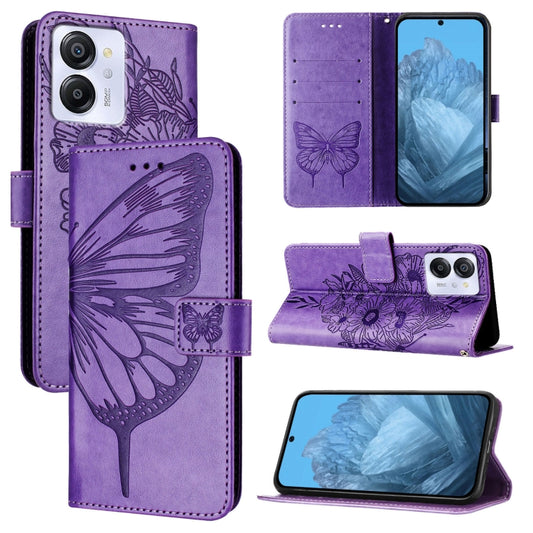 For Blackview Color 8 Embossed Butterfly Leather Phone Case(Purple) - More Brand by buy2fix | Online Shopping UK | buy2fix