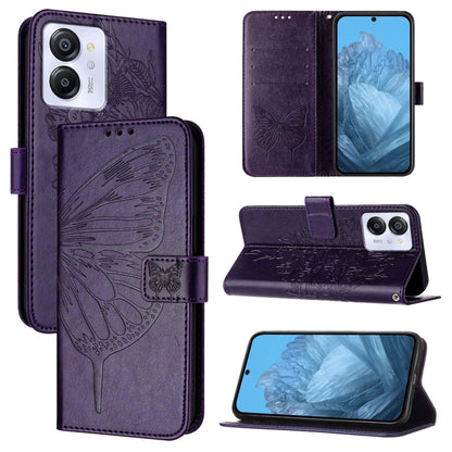 For Blackview Color 8 Embossed Butterfly Leather Phone Case(Dark Purple) - More Brand by buy2fix | Online Shopping UK | buy2fix