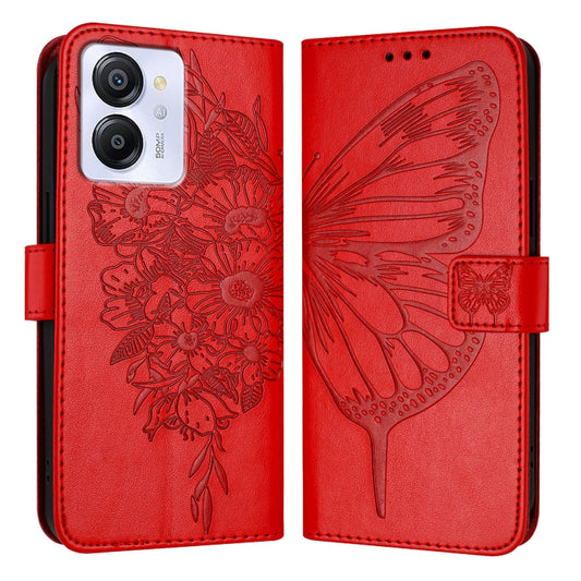 For Blackview Color 8 Embossed Butterfly Leather Phone Case(Red) by buy2fix