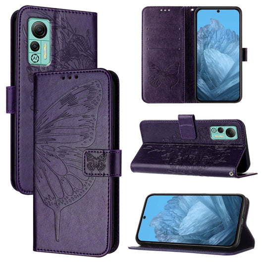 For Ulefone Note 14 Embossed Butterfly Leather Phone Case(Dark Purple) by buy2fix