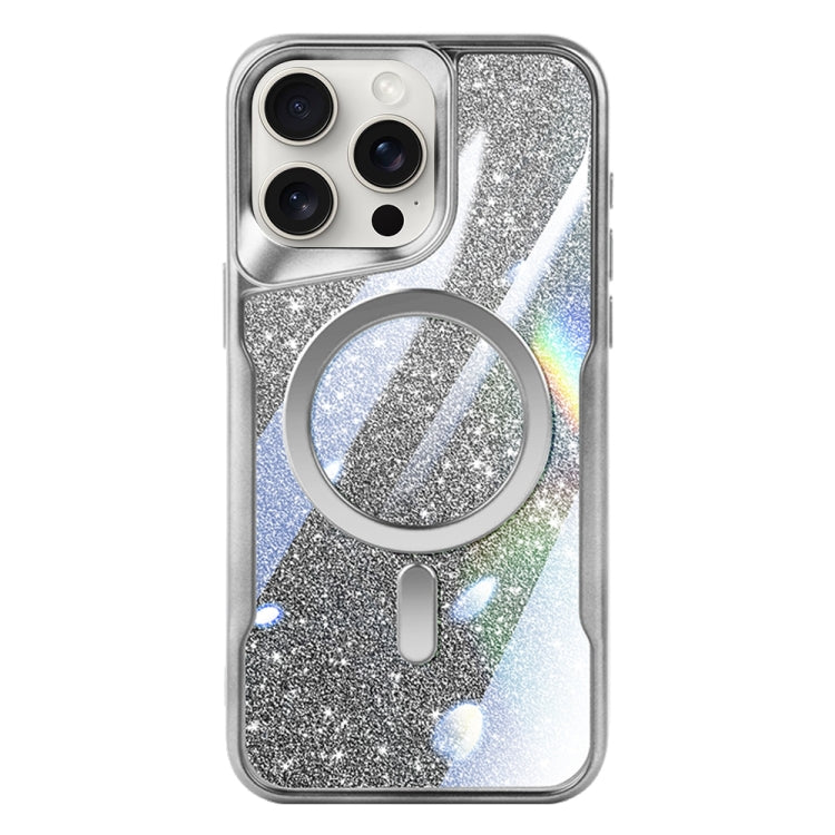For iPhone 13 Pro Max Blade MagSafe Magnetic Gradient Glitter PC Phone Case(Silver White) by buy2fix