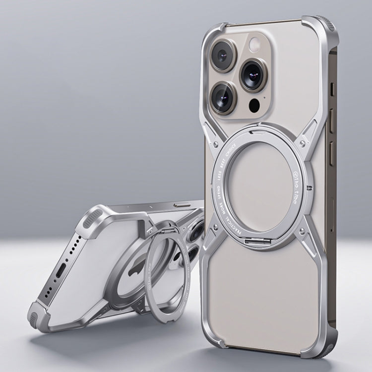 For iPhone 15 Pro Max Aluminum Alloy Frameless 360-Degree Rotating Phone Case(Silver) - iPhone 15 Pro Max Cases by buy2fix | Online Shopping UK | buy2fix