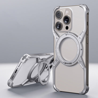 For iPhone 16 Pro Max Aluminum Alloy Frameless 360-Degree Rotating Phone Case(Silver) - iPhone 16 Pro Max Cases by buy2fix | Online Shopping UK | buy2fix