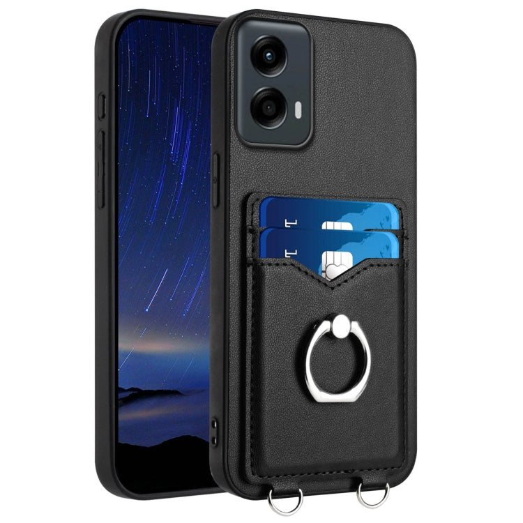 For Motorola Moto G Play 2024 5G R20 Ring Card Holder Phone Case(Black) by buy2fix