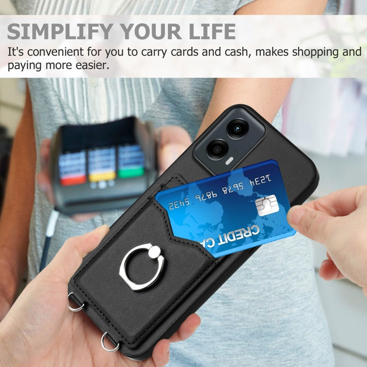 For Motorola Moto G Play 2024 5G R20 Ring Card Holder Phone Case(Black) by buy2fix