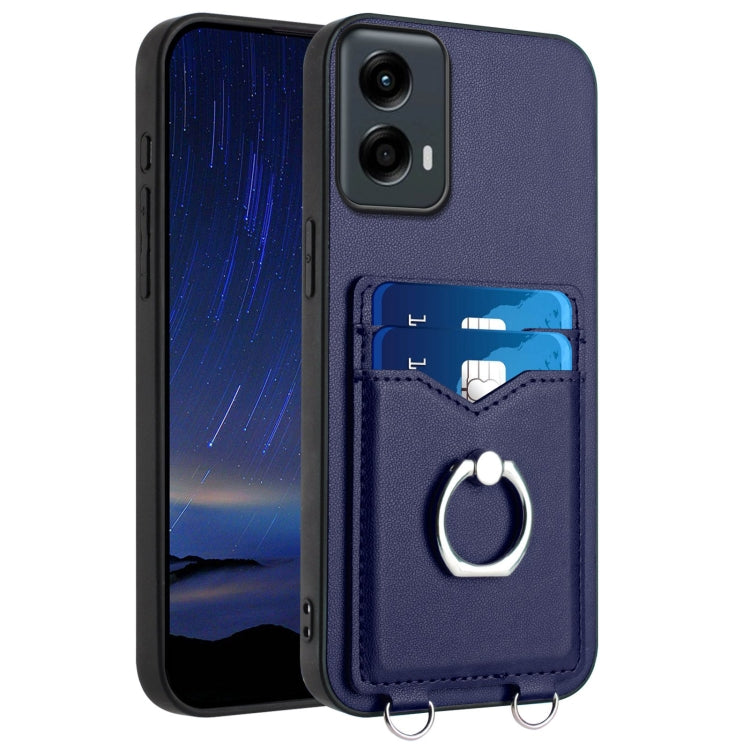 For Motorola Moto G Play 2024 5G R20 Ring Card Holder Phone Case(Blue) by buy2fix