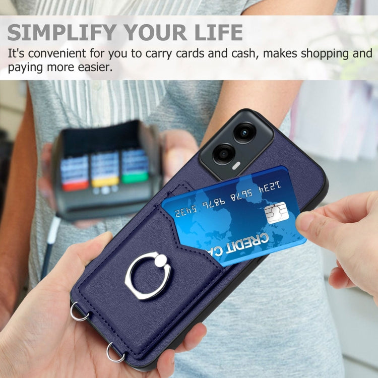 For Motorola Moto G Play 2024 5G R20 Ring Card Holder Phone Case(Blue) by buy2fix