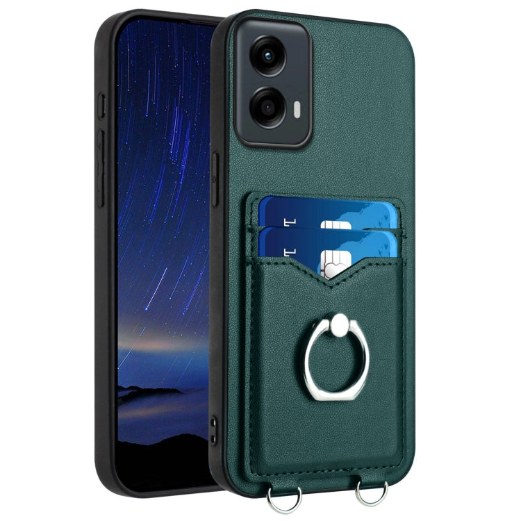 For Motorola Moto G Play 2024 5G R20 Ring Card Holder Phone Case(Green) by buy2fix