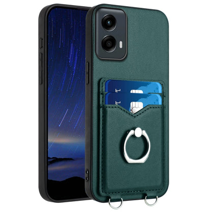 For Motorola Moto G Play 2024 5G R20 Ring Card Holder Phone Case(Green) by buy2fix
