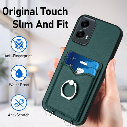 For Motorola Moto G Play 2024 5G R20 Ring Card Holder Phone Case(Green) by buy2fix