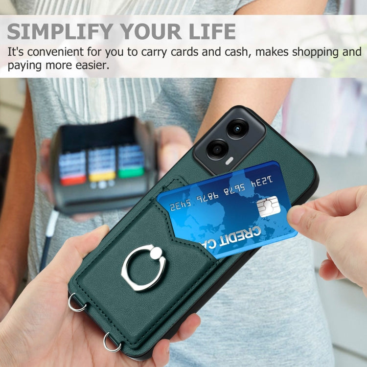 For Motorola Moto G Play 2024 5G R20 Ring Card Holder Phone Case(Green) by buy2fix