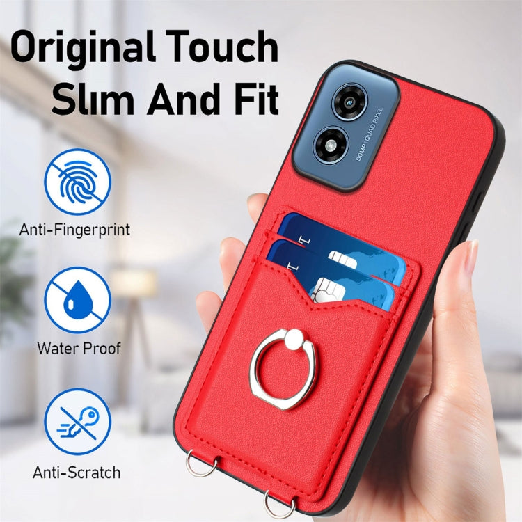 For Motorola Moto G Play 2024 4G R20 Ring Card Holder Phone Case(Red) by buy2fix