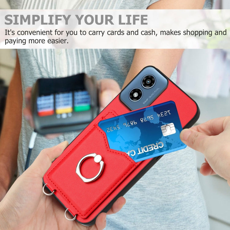 For Motorola Moto G Play 2024 4G R20 Ring Card Holder Phone Case(Red) by buy2fix