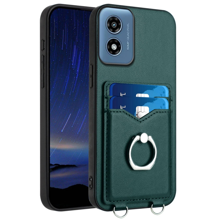 For Motorola Moto G Play 2024 4G R20 Ring Card Holder Phone Case(Green) by buy2fix