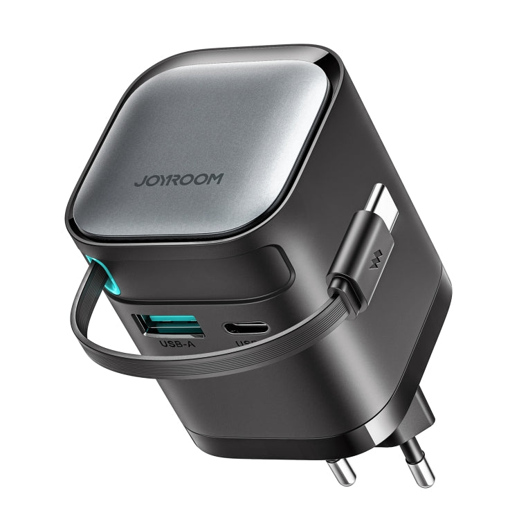 JOYROOM JR-TCL02 GaN 65W 2-Port Charger with Retractable Cable, EU Plug - USB Charger by JOYROOM | Online Shopping UK | buy2fix