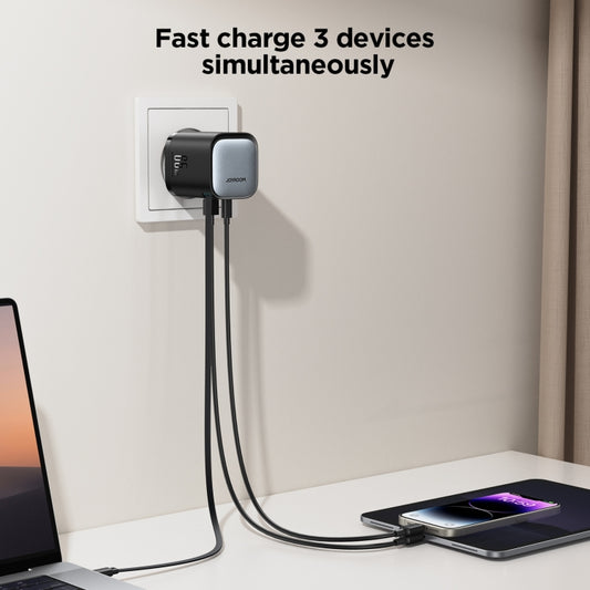 JOYROOM JR-TCL02 GaN 65W 2-Port Charger with Retractable Cable, EU Plug by JOYROOM