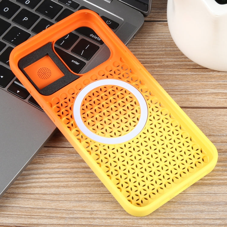 For iPhone 15 Pro Gradient Color Honeycomb Aromatherapy MagSafe Phone Case(Orange Yellow) - iPhone 15 Pro Cases by buy2fix | Online Shopping UK | buy2fix