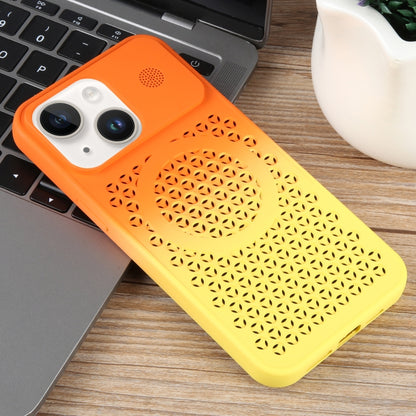 For iPhone 15 Plus Gradient Color Honeycomb Aromatherapy MagSafe Phone Case(Orange Yellow) - iPhone 15 Plus Cases by buy2fix | Online Shopping UK | buy2fix