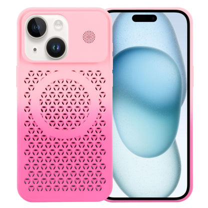 For iPhone 15 Plus Gradient Color Honeycomb Aromatherapy MagSafe Phone Case(Pink+Rose Red) - iPhone 15 Plus Cases by buy2fix | Online Shopping UK | buy2fix