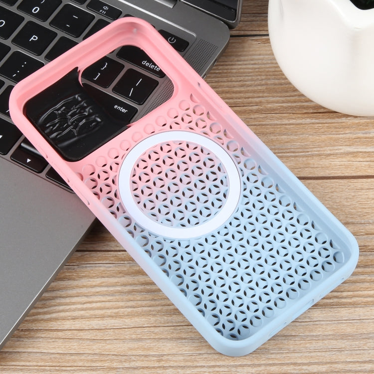 For iPhone 15 Gradient Color Honeycomb Aromatherapy MagSafe Phone Case(Pink Blue) - iPhone 15 Cases by buy2fix | Online Shopping UK | buy2fix