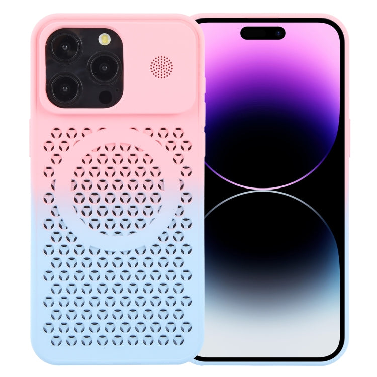 For iPhone 14 Pro Gradient Color Honeycomb Aromatherapy MagSafe Phone Case(Pink Blue) - iPhone 14 Pro Cases by buy2fix | Online Shopping UK | buy2fix