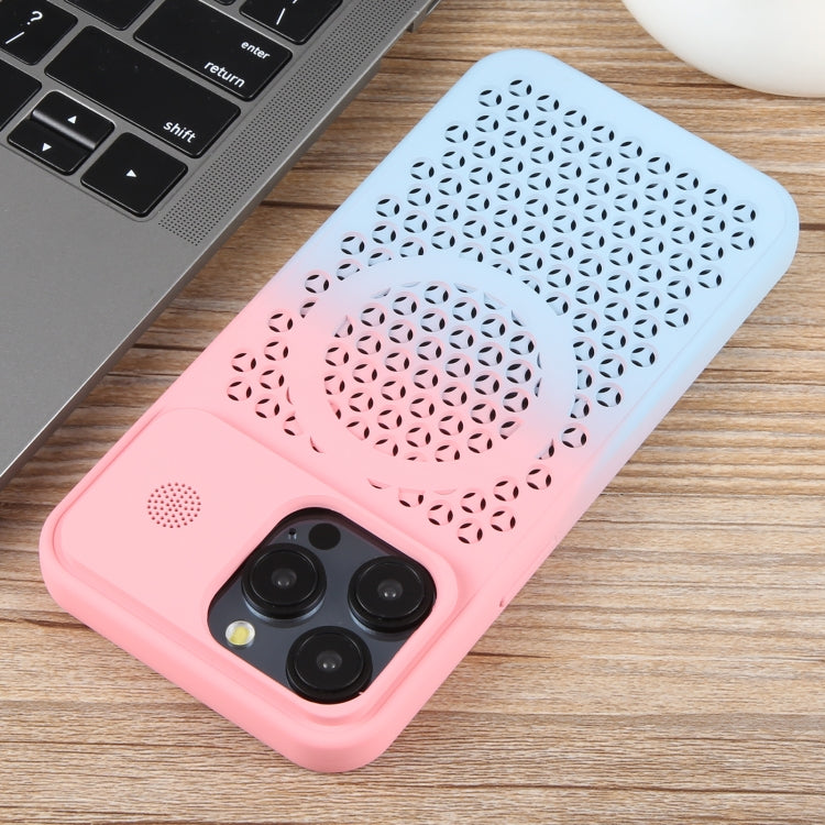 For iPhone 14 Pro Gradient Color Honeycomb Aromatherapy MagSafe Phone Case(Pink Blue) - iPhone 14 Pro Cases by buy2fix | Online Shopping UK | buy2fix