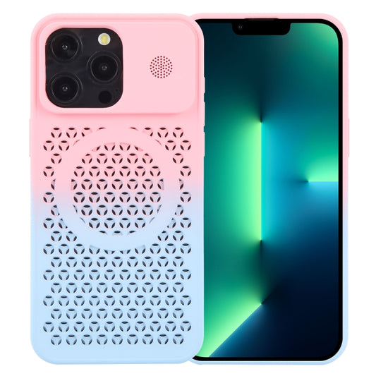 For iPhone 13 Pro Gradient Color Honeycomb Aromatherapy MagSafe Phone Case(Pink Blue) by buy2fix