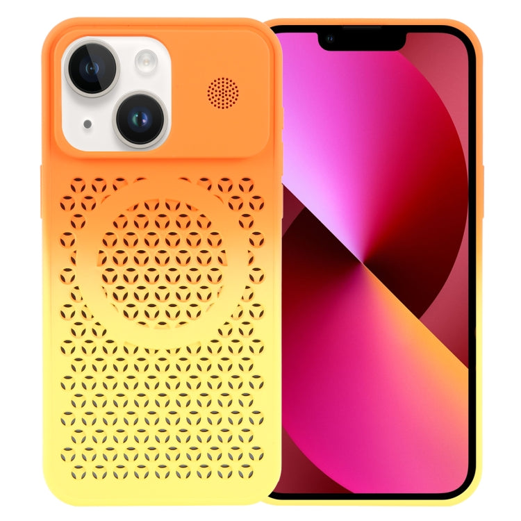 For iPhone 13 Gradient Color Honeycomb Aromatherapy MagSafe Phone Case(Orange Yellow) by buy2fix