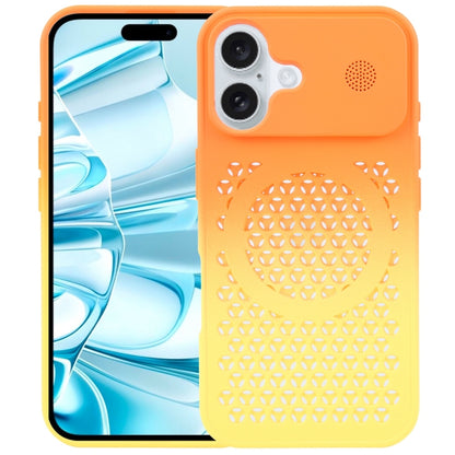 For iPhone 16 Plus Gradient Color Honeycomb Aromatherapy MagSafe Phone Case(Orange Yellow) - iPhone 16 Plus Cases by buy2fix | Online Shopping UK | buy2fix