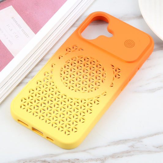 For iPhone 16 Plus Gradient Color Honeycomb Aromatherapy MagSafe Phone Case(Orange Yellow) by buy2fix
