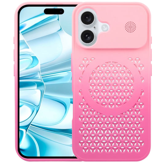 For iPhone 16 Gradient Color Honeycomb Aromatherapy MagSafe Phone Case(Pink+Rose Red) - iPhone 16 Cases by buy2fix | Online Shopping UK | buy2fix