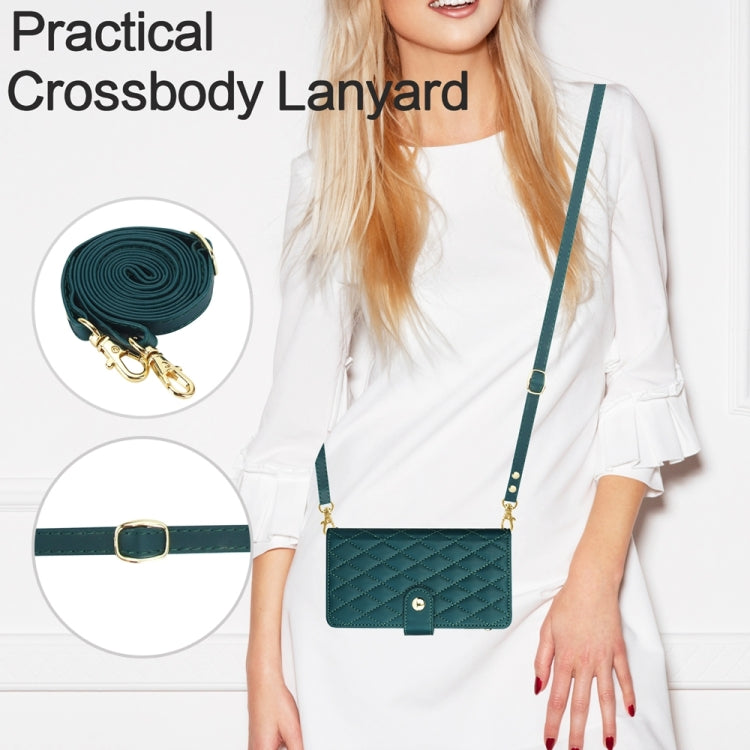 For iPhone 15 Pro YM016 Rhombic Zipper Card Wallet Leather Phone Case with Lanyard(Green) - iPhone 15 Pro Cases by buy2fix | Online Shopping UK | buy2fix