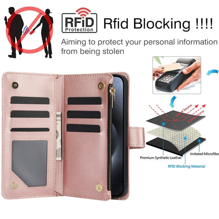 For iPhone SE 2022 / SE 2020 / 8 YM016 Rhombic Zipper Card Wallet Leather Phone Case with Lanyard(Rose Gold) - iPhone SE 2022 / 2020 / 8 / 7 Cases by buy2fix | Online Shopping UK | buy2fix