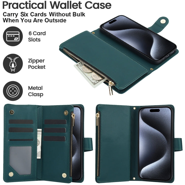 For iPhone 13 Pro Max YM016 Rhombic Zipper Card Wallet Leather Phone Case with Lanyard(Green) - iPhone 13 Pro Max Cases by buy2fix | Online Shopping UK | buy2fix