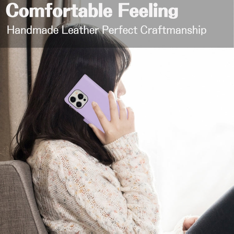 For iPhone 13 Pro Max YM016 Rhombic Zipper Card Wallet Leather Phone Case with Lanyard(Light Purple) - iPhone 13 Pro Max Cases by buy2fix | Online Shopping UK | buy2fix