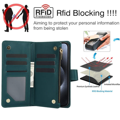 For iPhone 13 Pro YM016 Rhombic Zipper Card Wallet Leather Phone Case with Lanyard(Green) - iPhone 13 Pro Cases by buy2fix | Online Shopping UK | buy2fix