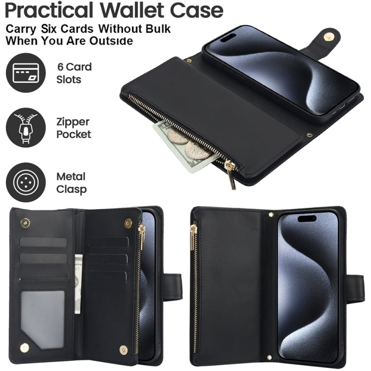 For iPhone 12 Pro Max YM016 Rhombic Zipper Card Wallet Leather Phone Case with Lanyard(Black) - iPhone 12 Pro Max Cases by buy2fix | Online Shopping UK | buy2fix