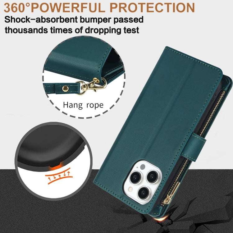 For iPhone 11 YM016 Rhombic Zipper Card Wallet Leather Phone Case with Lanyard(Green) - iPhone 11 Cases by buy2fix | Online Shopping UK | buy2fix