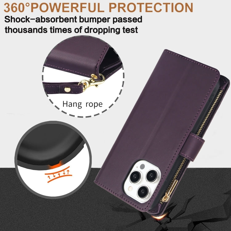 For iPhone 11 Pro YM016 Rhombic Zipper Card Wallet Leather Phone Case with Lanyard(Dark Purple) - iPhone 11 Pro Cases by buy2fix | Online Shopping UK | buy2fix