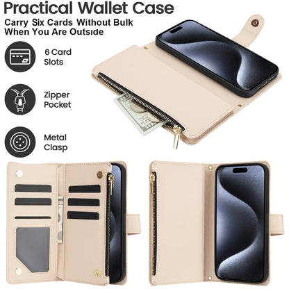 For iPhone 11 Pro YM016 Rhombic Zipper Card Wallet Leather Phone Case with Lanyard(Apricot) - iPhone 11 Pro Cases by buy2fix | Online Shopping UK | buy2fix
