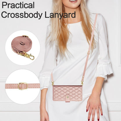 For iPhone X / XS YM016 Rhombic Zipper Card Wallet Leather Phone Case with Lanyard(Rose Gold) - More iPhone Cases by buy2fix | Online Shopping UK | buy2fix