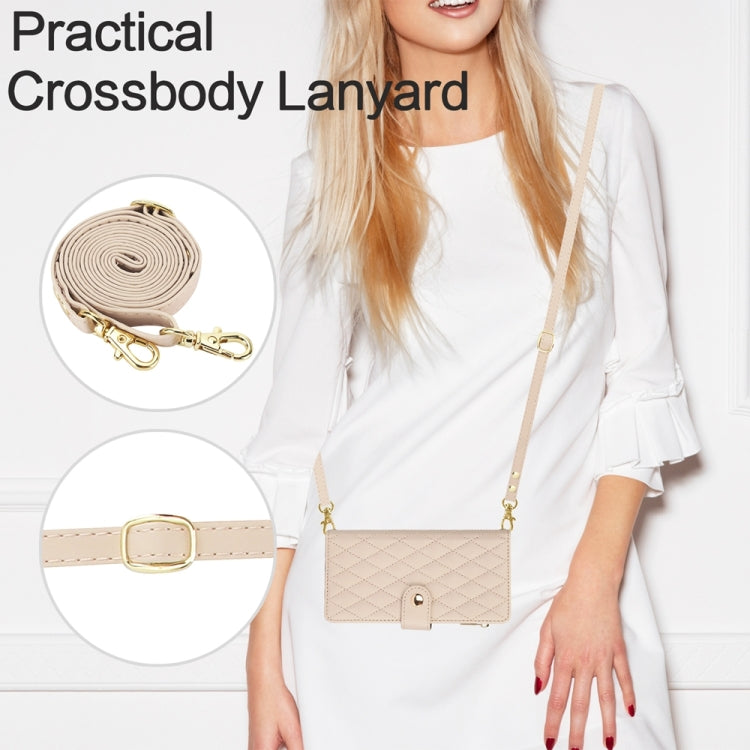 For iPhone XS Max YM016 Rhombic Zipper Card Wallet Leather Phone Case with Lanyard(Apricot) - More iPhone Cases by buy2fix | Online Shopping UK | buy2fix