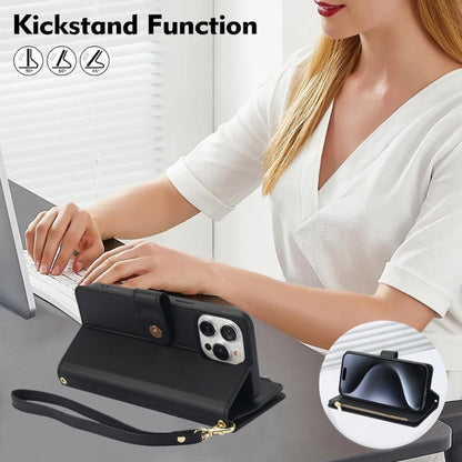 For iPhone XS Max YM016 Rhombic Zipper Card Wallet Leather Phone Case with Lanyard(Black) - More iPhone Cases by buy2fix | Online Shopping UK | buy2fix