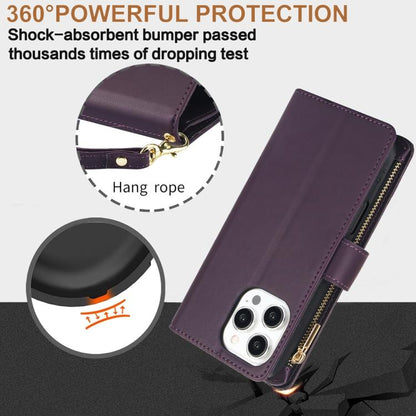 For iPhone 16 Pro Max YM016 Rhombic Zipper Card Wallet Leather Phone Case with Lanyard(Dark Purple) - iPhone 16 Pro Max Cases by buy2fix | Online Shopping UK | buy2fix