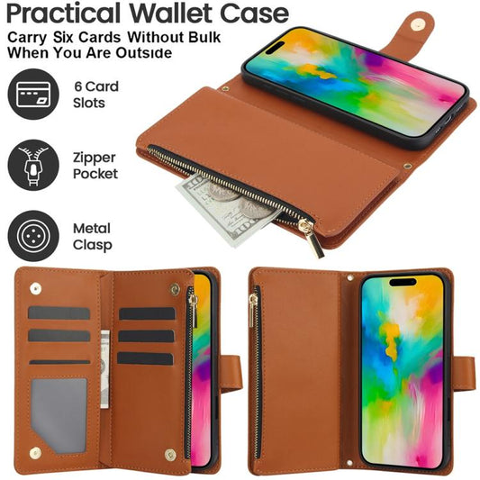 For iPhone 16 Pro Max YM016 Rhombic Zipper Card Wallet Leather Phone Case with Lanyard(Brown) - iPhone 16 Pro Max Cases by buy2fix | Online Shopping UK | buy2fix