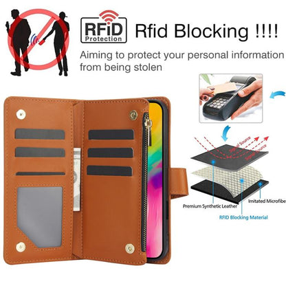 For iPhone 16 Pro Max YM016 Rhombic Zipper Card Wallet Leather Phone Case with Lanyard(Brown) - iPhone 16 Pro Max Cases by buy2fix | Online Shopping UK | buy2fix