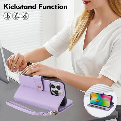 For iPhone 16 Pro Max YM016 Rhombic Zipper Card Wallet Leather Phone Case with Lanyard(Light Purple) - iPhone 16 Pro Max Cases by buy2fix | Online Shopping UK | buy2fix