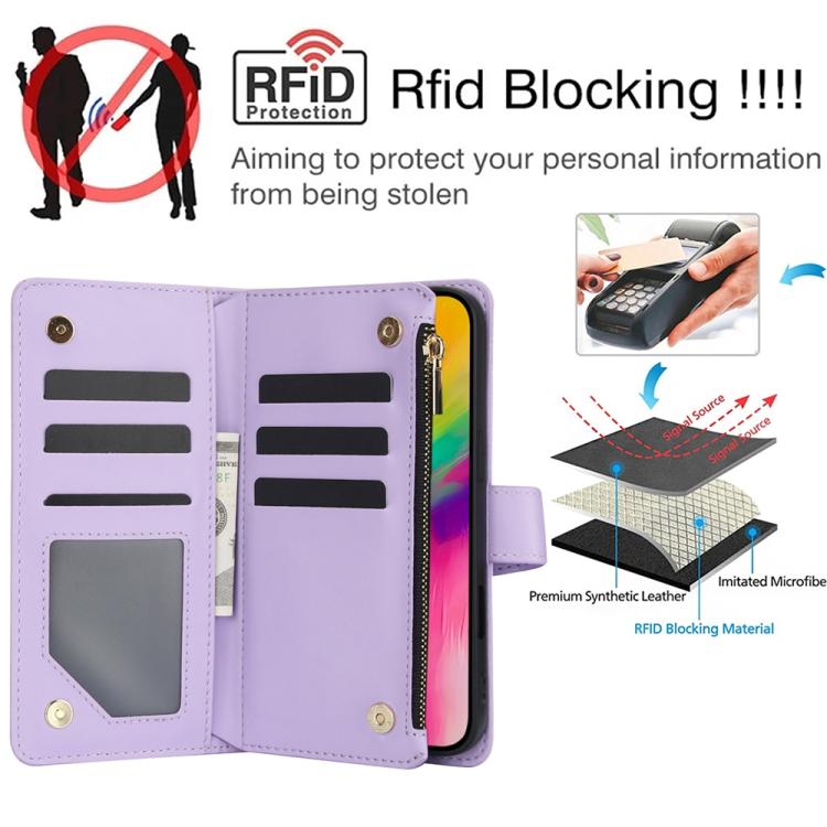 For iPhone 16 Pro Max YM016 Rhombic Zipper Card Wallet Leather Phone Case with Lanyard(Light Purple) - iPhone 16 Pro Max Cases by buy2fix | Online Shopping UK | buy2fix