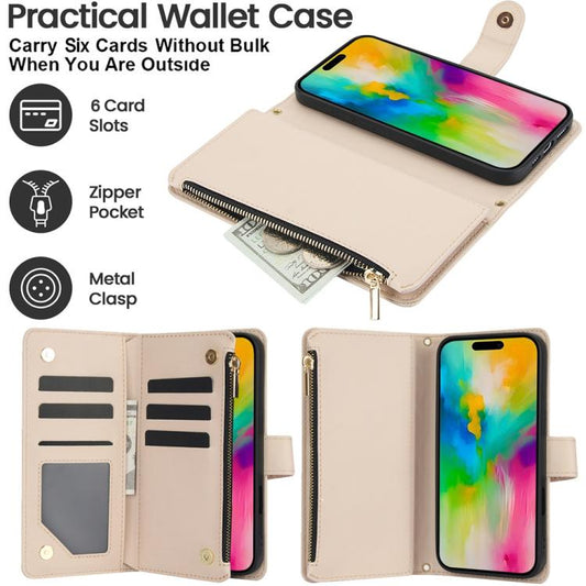 For iPhone 16 Pro Max YM016 Rhombic Zipper Card Wallet Leather Phone Case with Lanyard(Apricot) - iPhone 16 Pro Max Cases by buy2fix | Online Shopping UK | buy2fix