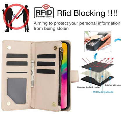 For iPhone 16 Pro Max YM016 Rhombic Zipper Card Wallet Leather Phone Case with Lanyard(Apricot) - iPhone 16 Pro Max Cases by buy2fix | Online Shopping UK | buy2fix